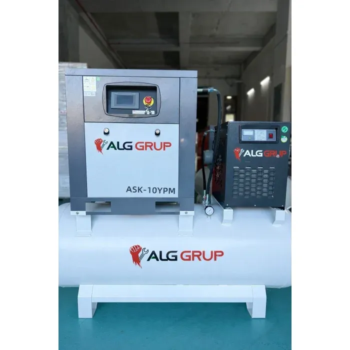 Vidalı Kompresör 7,5 kW (10 HP) İnvertörlü – 500 L Hava Tankı + 1800 Hava Kurutucu | Endüstriyel Sessiz Vidalı Tip